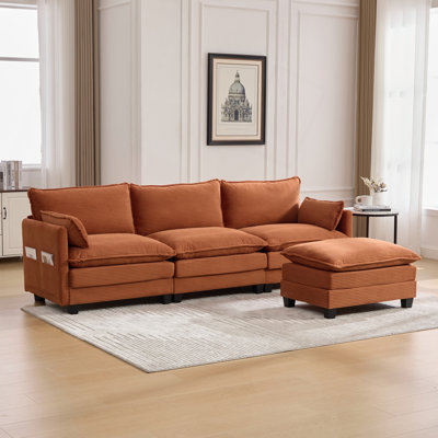 Oversized Modular Sectional Sofa with Movable Ottoman, 102 Inch 4 Seat Modern Corduroy Sofa Set, Convertible L Shaped Couch for Living Room and Office