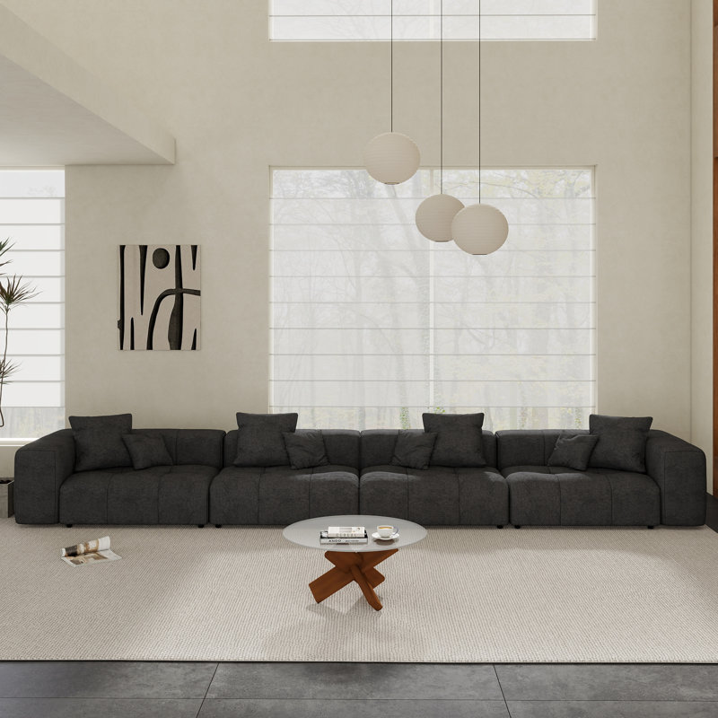 Canapé modulaire rembourré en tissu de lin 3 pièces Kay Crumley, H 24,8 po x l 183,54 po x P 40,55 po, 4, Noir
