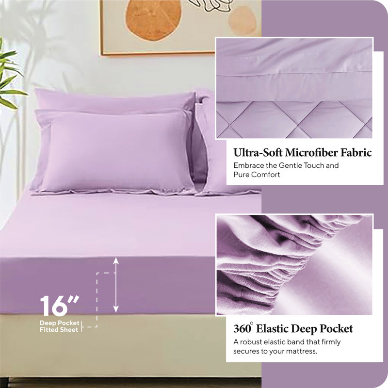 Twin Light Purple Microfiber Reversible Bed in a Bag Set