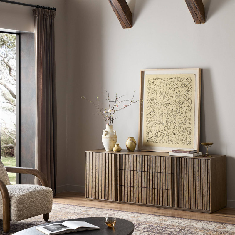 Leo Media Console-Smoked Black, Rustic Gray