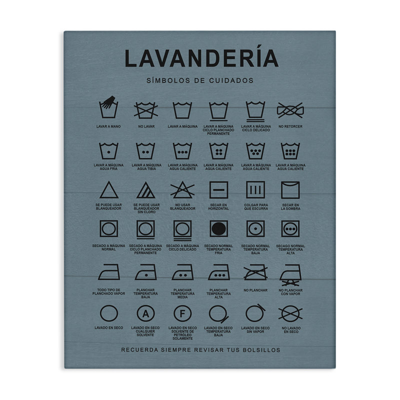 Art mural Guia de Lavado de Ropa, Azul par lettré et doublé, H 30 po x l 24 po