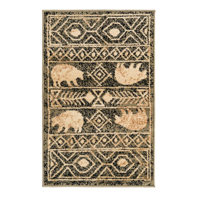 Tapis vert / noir / beige Ieshaa