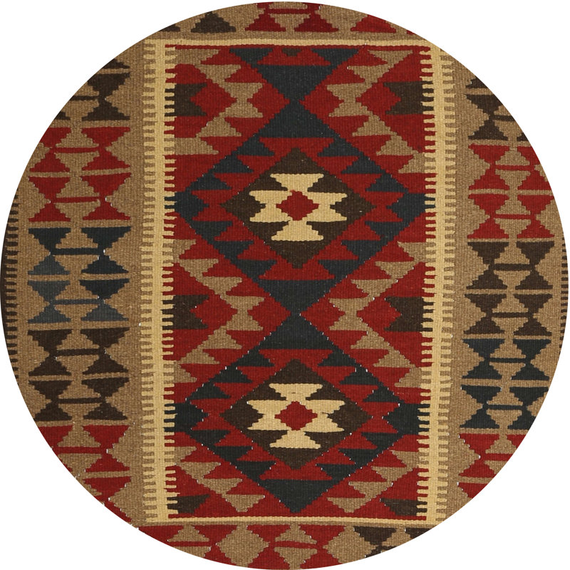 Tapis de zone rouge/brun/crème contemporaine, Rond 3 pi