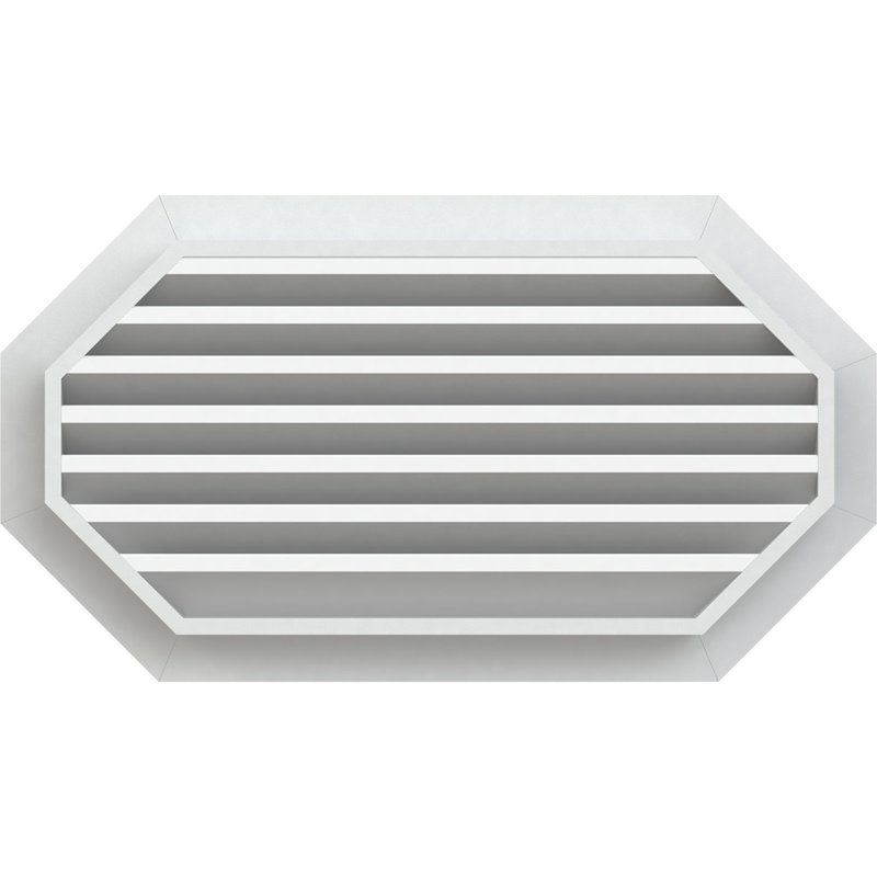 Évent horizontal en PVC à pignon octogonal allongé en PVC avec cadre plat blanc, H 17 po x l 19 po x P 3 po