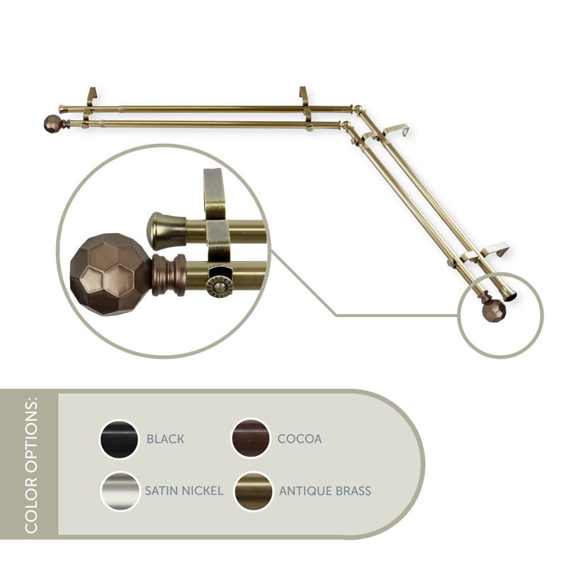 Tringle à rideaux double Campanella, 120” – 170”, Laiton antique