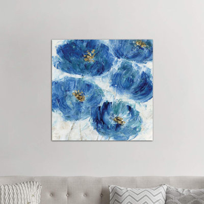Blue Floral Fleck by Katrina Craven - Wrapped Canvas Painting