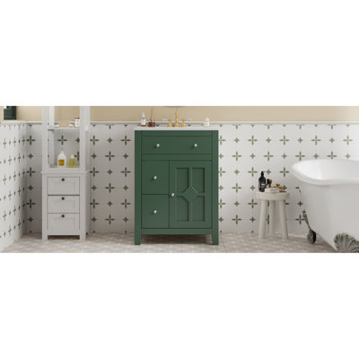 24" Modern Bathroom Vanity With Ceramic Basin, Quiet Drawer Operation, Adjustable Interior Design, And French Country Elegance For Compact Restroom Areas Versatile Storage, Aesthetic Small