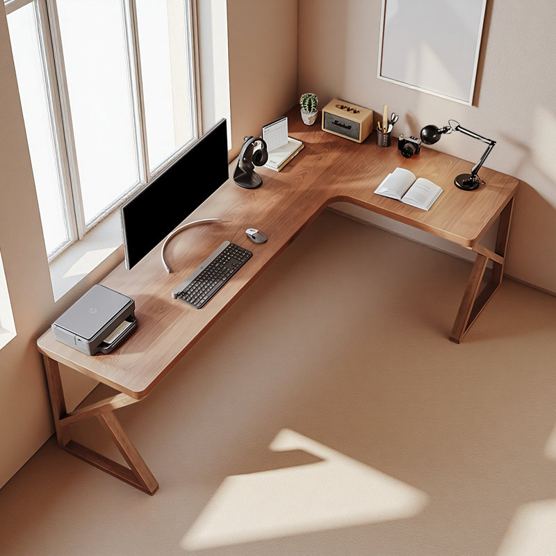 Simple Pine Solid Wood L - Shaped Desk