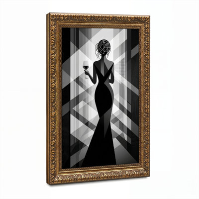 Art mural en toile noyer doré encadré pour le salon, la chambre à coucher, le bureau ou le vestibule - décoration murale décorative avec silhouette géométrique