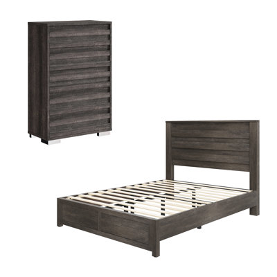 Ensemble de chambre à coucher, lit plateforme et commode 5 tiroirs Farmhouse