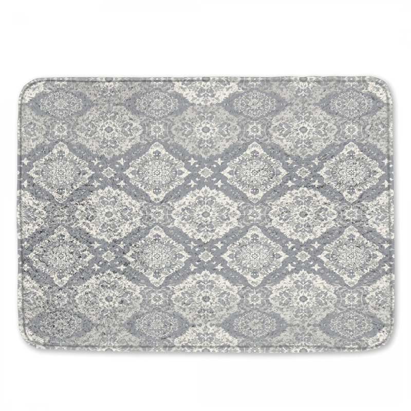 Tapis de bain damassé gris, 34 po L x 21 po L