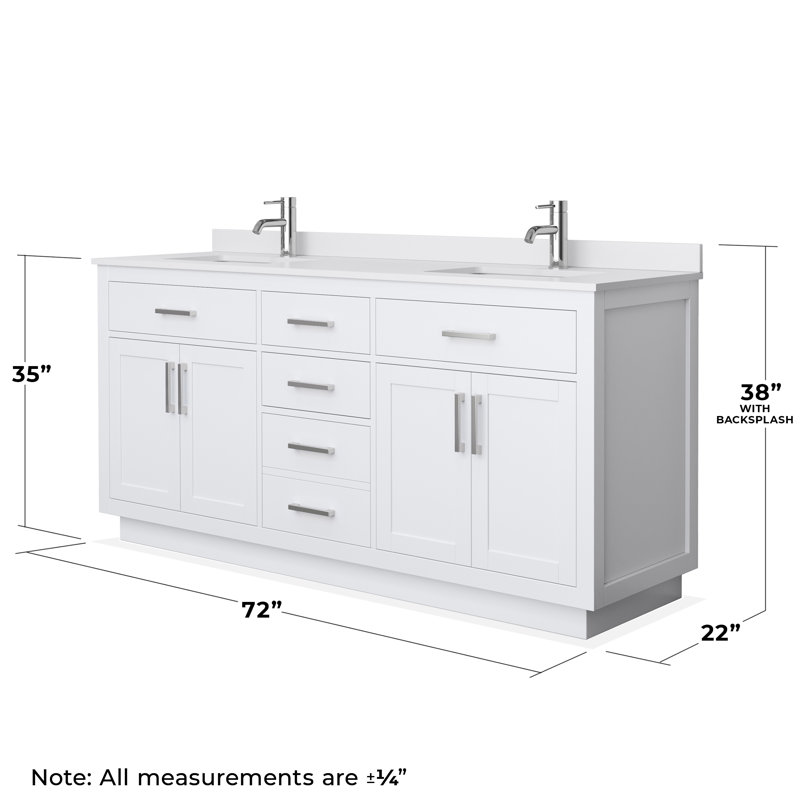 Beckett TK 72'' W Double Vanity, Brushed Nickel, White Cultured Marble, White