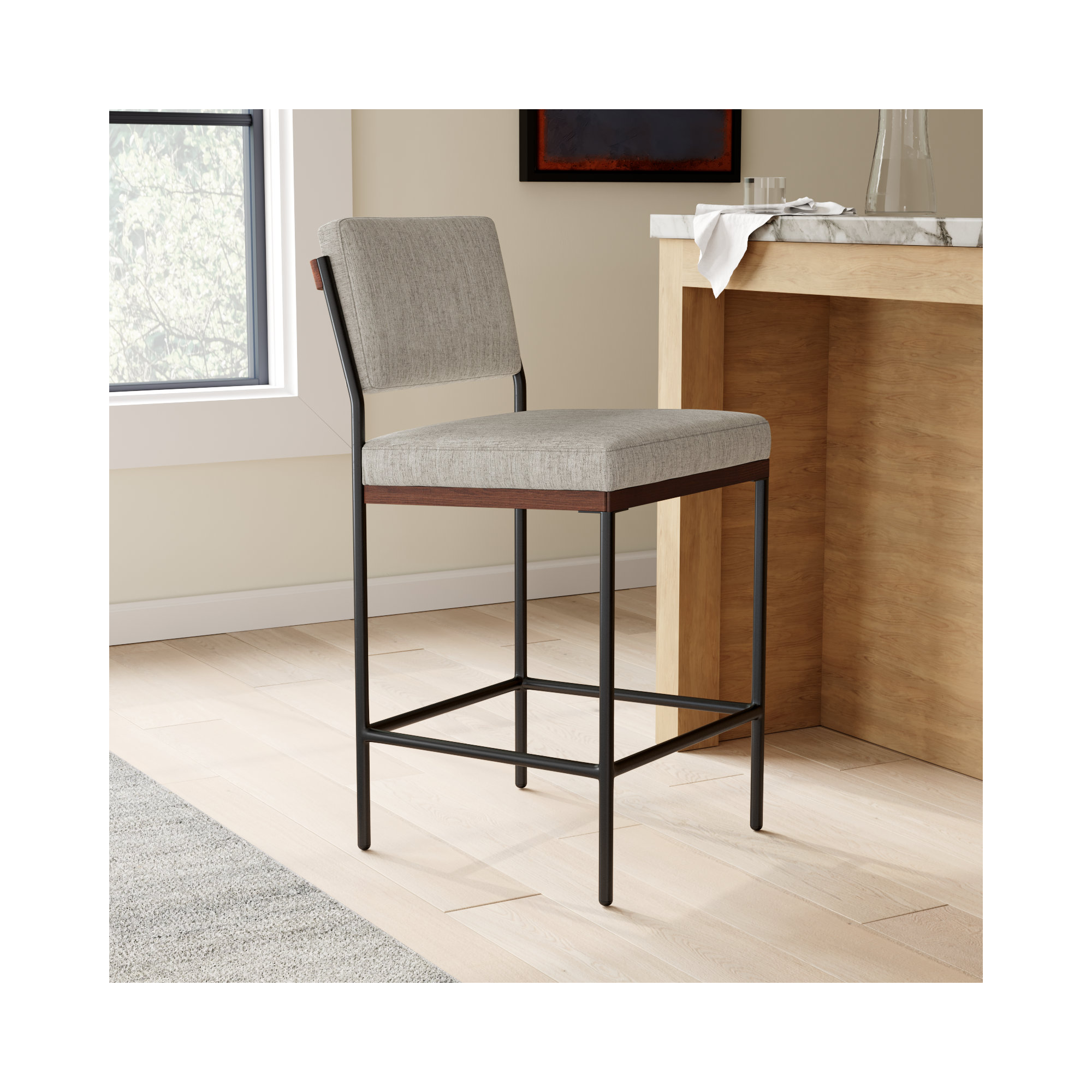 Popovich Stool, Counter Stool (26.42" Seat Height), Savile Flannel/Polyester Blend
