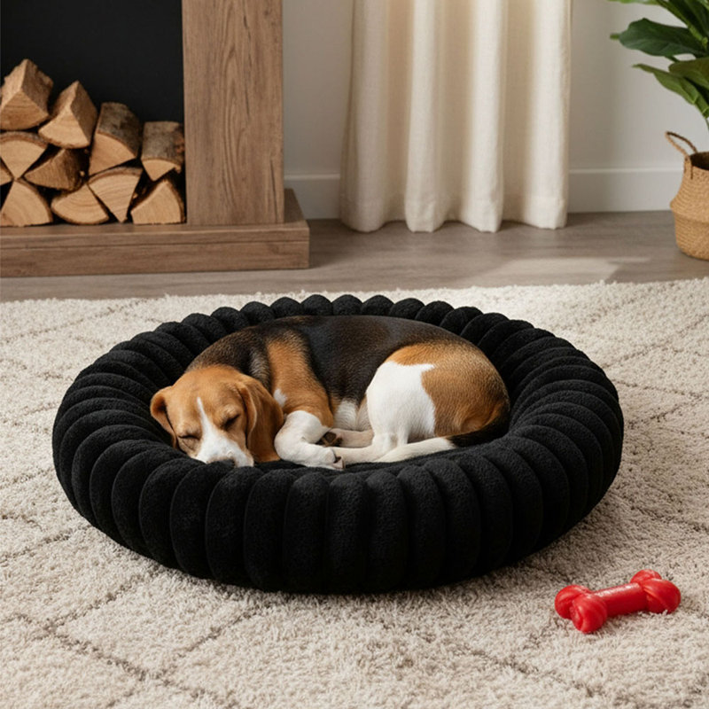 Faux Fur Pet Bed, Black, 70cm W x 70cm D