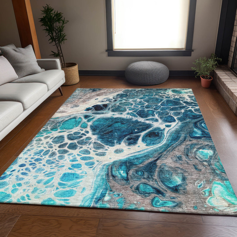 Premium Machine Washable Prisco Teal Rug, Rectangle 9' x 12'