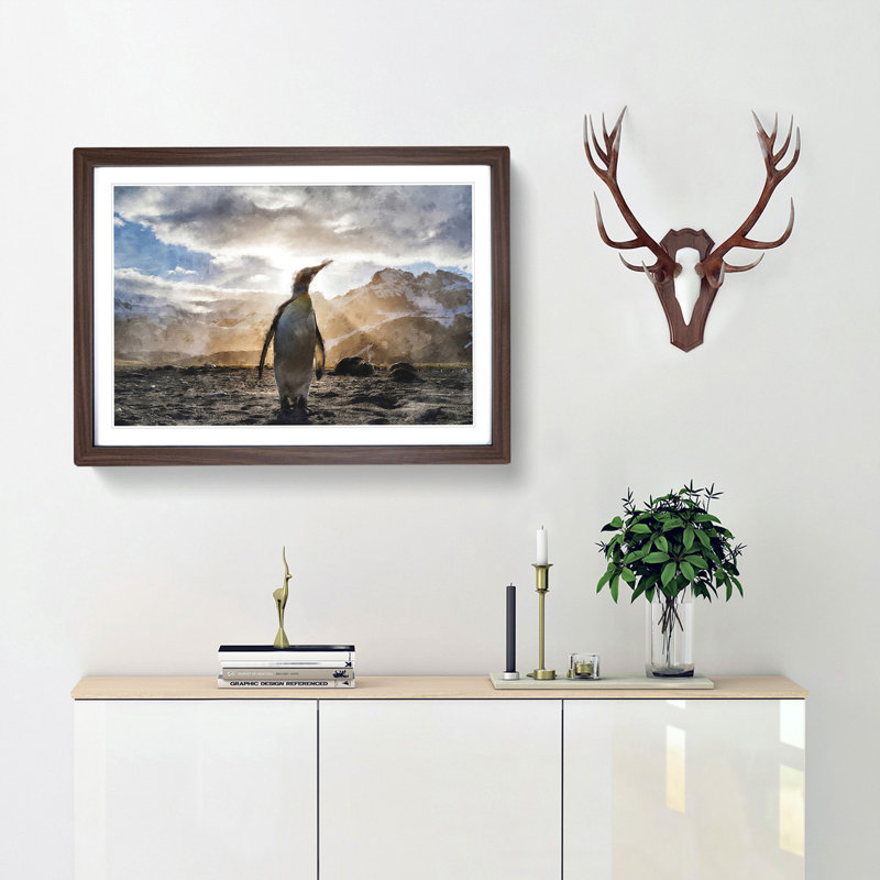 King Penguin - Picture Frame Painting Print, 24cm H x 33cm W x 2cm D, Walnut Framed