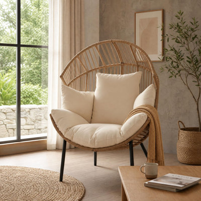 Outdoor Wicker Egg Chair, with Extra-Soft Pillow and Thick Cushion