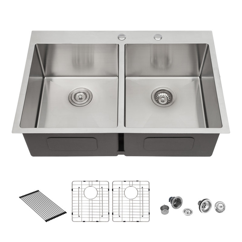 Évier de cuisine polyvalent en acier inoxydable à double cuve pour des espaces de cuisson efficaces
