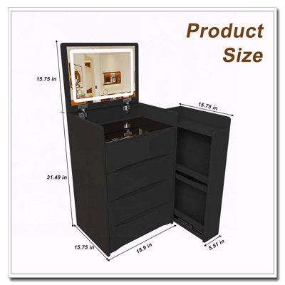 Bureau de coiffeuse à miroir 3-en-1 avec lumières et rangement, coiffeuse à maquillage avec DEL réglable, plateau coulissant latéral et tabouret