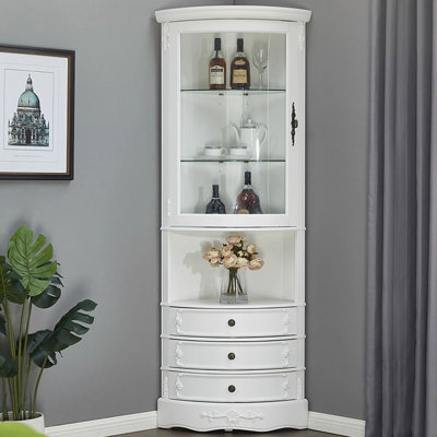 Armoire décorative en verre blanc et bois massif