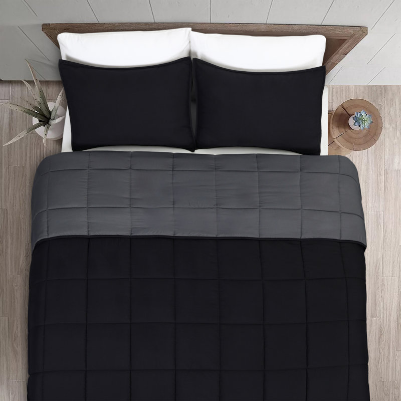 Twin Black and Gray Reversible Microfiber Bed Set