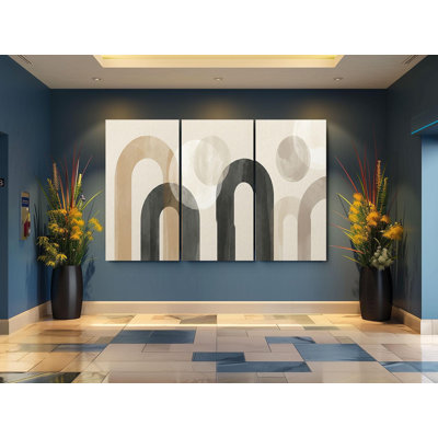 Abstrait arche, impression sur toile, ensemble de 3 décorations murales aux tons neutres, motif géométrique minimaliste, cadeau de salon moderne tons terreux