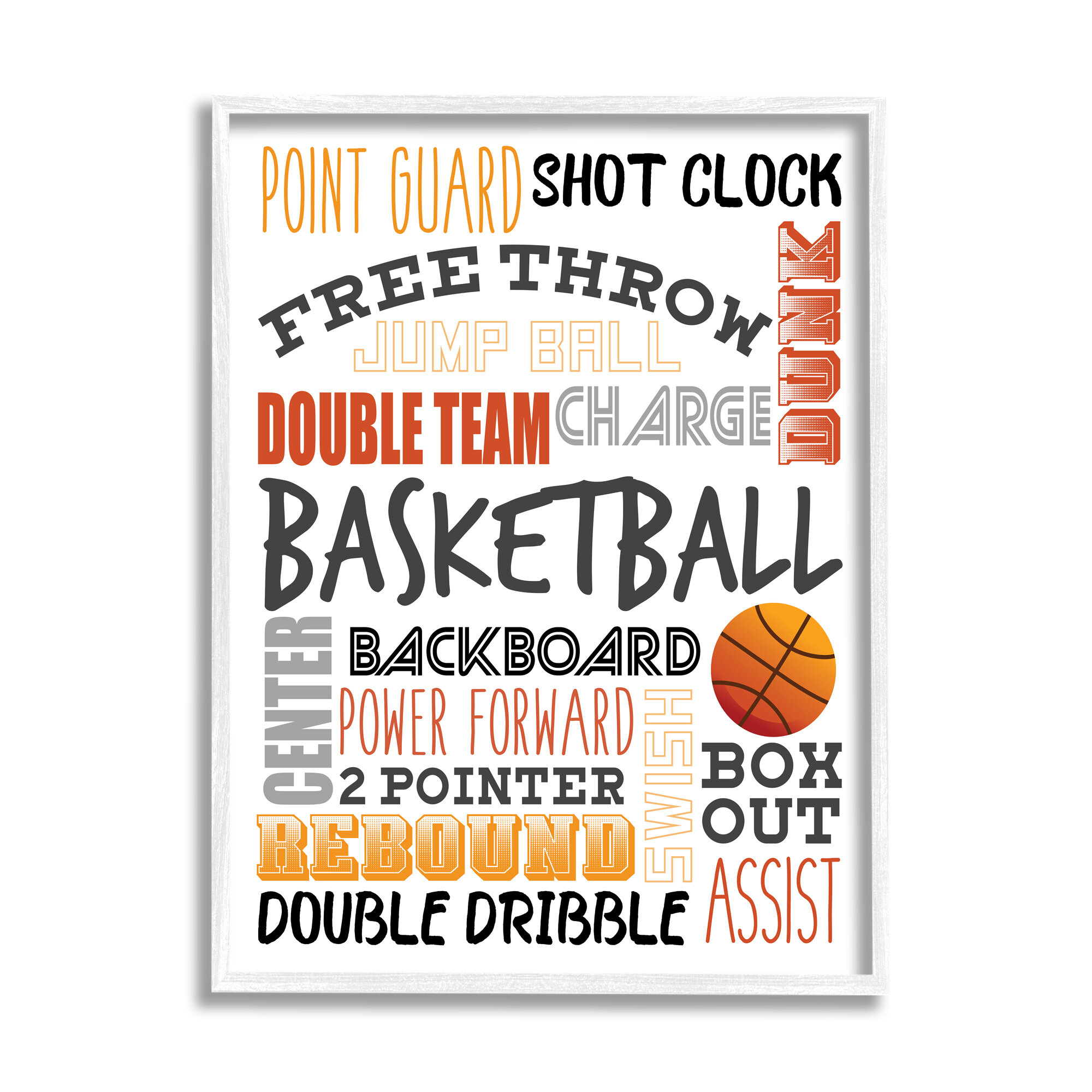 Basketball Game Terms Orange Kids' Sports Framed by Kim Allen Textual Art