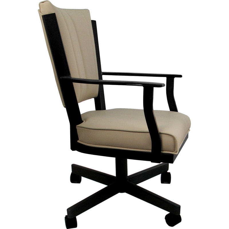 Leather Dining Caster Chair Swivel Tilt, Tan, Black