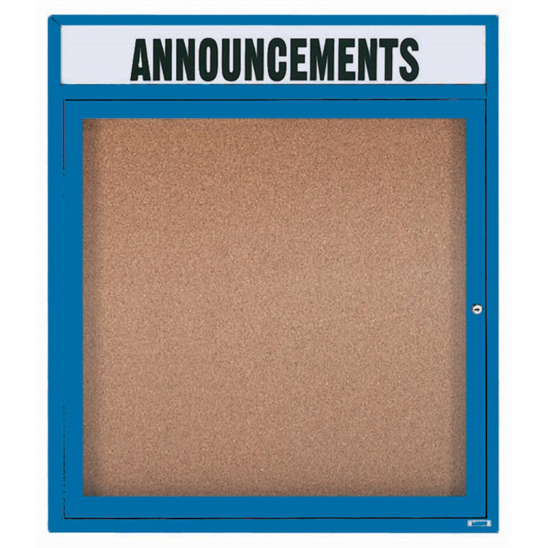 Tableau d'affichage mural illuminé et fermé, Bleu thermolaqué, Un, H 36 po x l 30 po