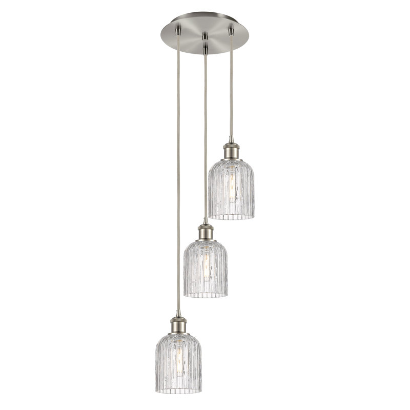 Luminaire suspendu en grappe à 3 lumières Fiennes, Clair, Nickel satiné