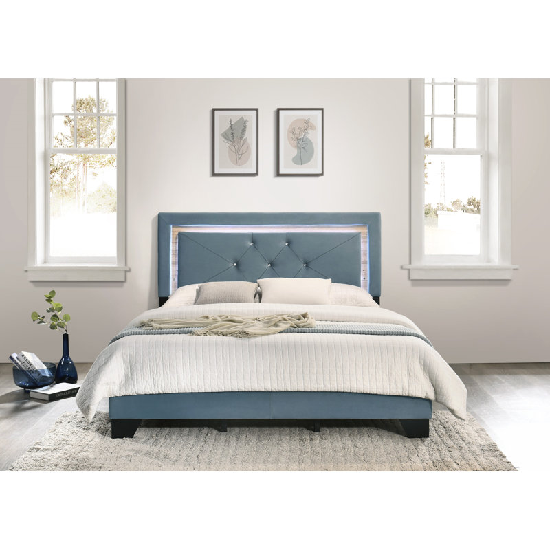 Kendell Upholstered Bed, Single (3'), Light Blue