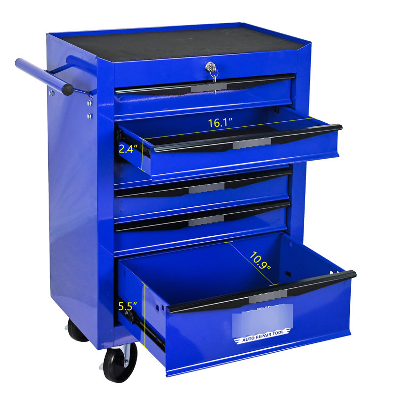 Organisateur de coffre à outils 20 po en acier, 6 pièces, bleu, glissières de tiroir à roulement, 4, verrouillable pour outils, boîte de rangement roulante en métal, taille, bleu, tiroirs, roues universelles, conception