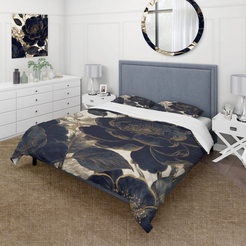Ensemble de housse de couette en microfibre / polyester Blue Gold, Housse de couette pour très grand lit et 2 très