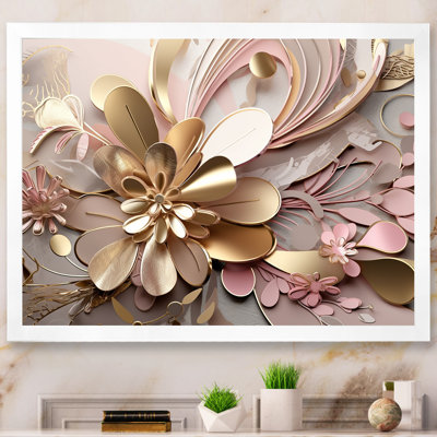 Liquid Art Gold And Pink Floral Effervescence - 0 Canvas Art