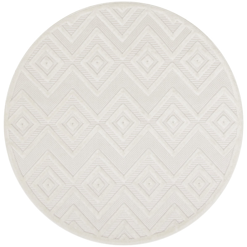 Foundry Select Versatile Diamond Ivory/White Indoor/Outdoor Area Rug, Round 4'