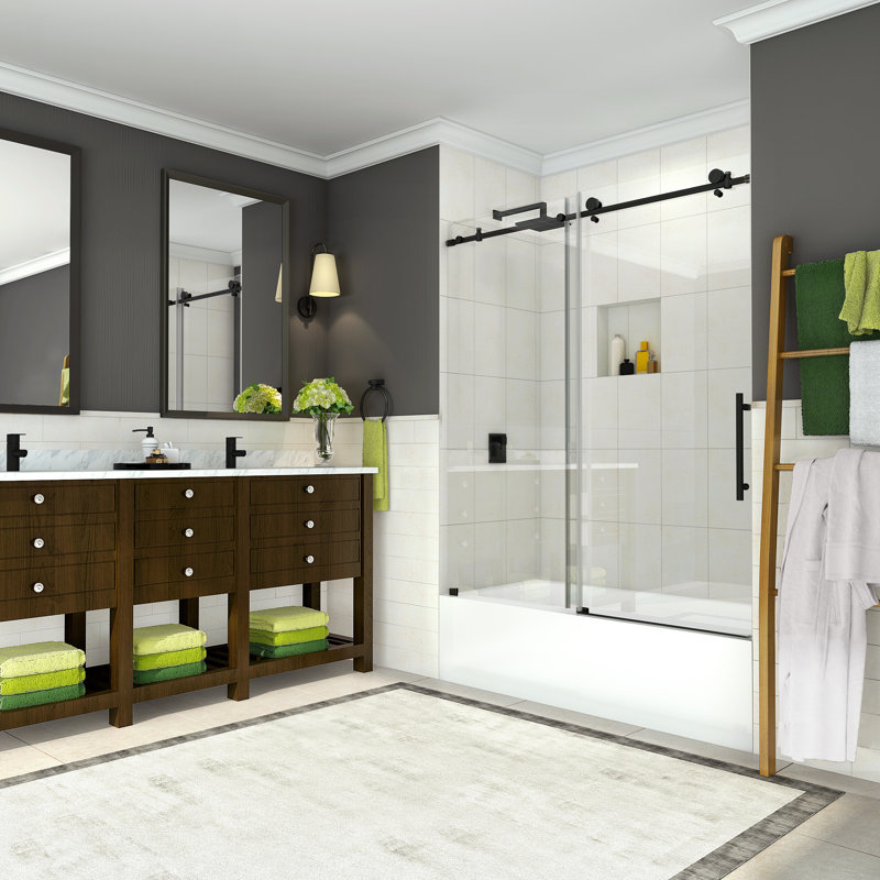Porte de baignoire coulissante simple sans cadre 60 "x 60" Coraline, Bronze huilé