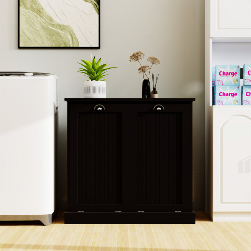Two-Compartment Tilt-Out Laundry Sorter Cabinet, Black
