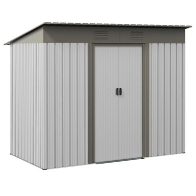 Silver Metal 7' X 4' Outdoor Shed - Double Sliding Doors, 2 Air Vents For Garden, Patio, Lawn Storage Patio With & Doors