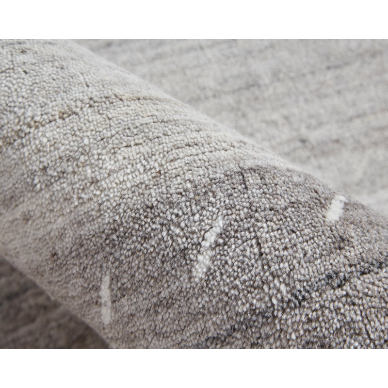 Tapis gris clair en laine noué à la main Autry, Rectangle 7 pi 9 po x 9 pi 9 po