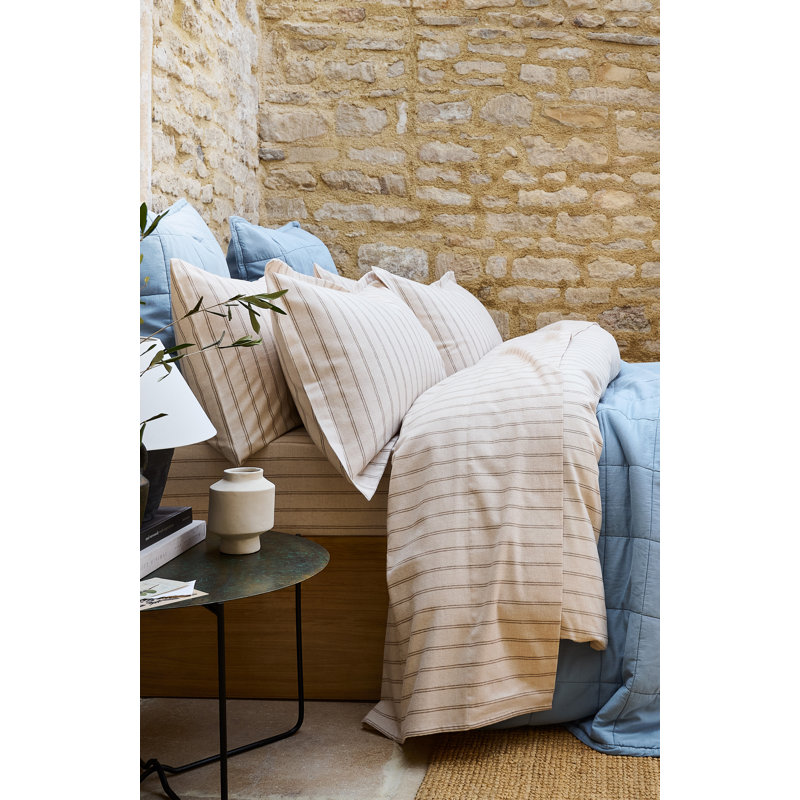 Flannel Stripe Duvet Cover Set, Oat, Queen Duvet Cover + 2 Standard Pillowcases