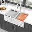 White Farmhouse Sink Workstation - 33 Inch White Ceramic Double Bowl Farm Kitchen Sink