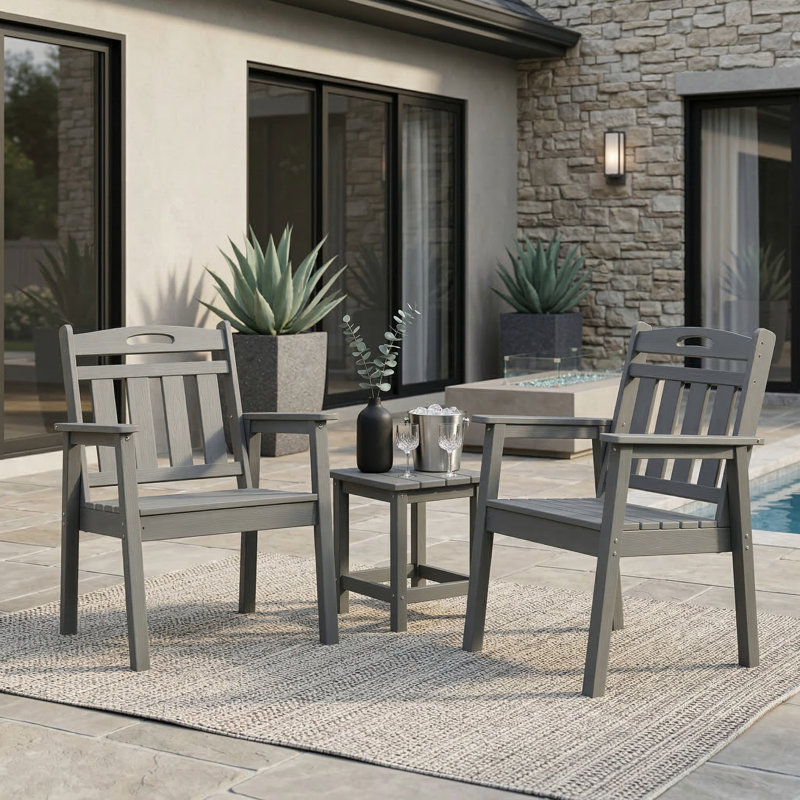 Ensemble 2 pièces de chaises de salle à manger empilables en PEHD d'extérieur, résistantes aux intempéries avec dossier vertical gris pour terrasse de jardin