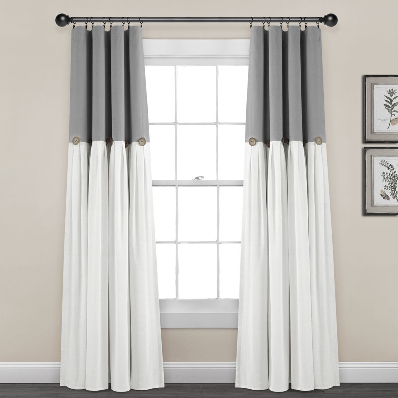 Linen Button Cotton Blend Blackout Curtain Single Panel, Dark Gray