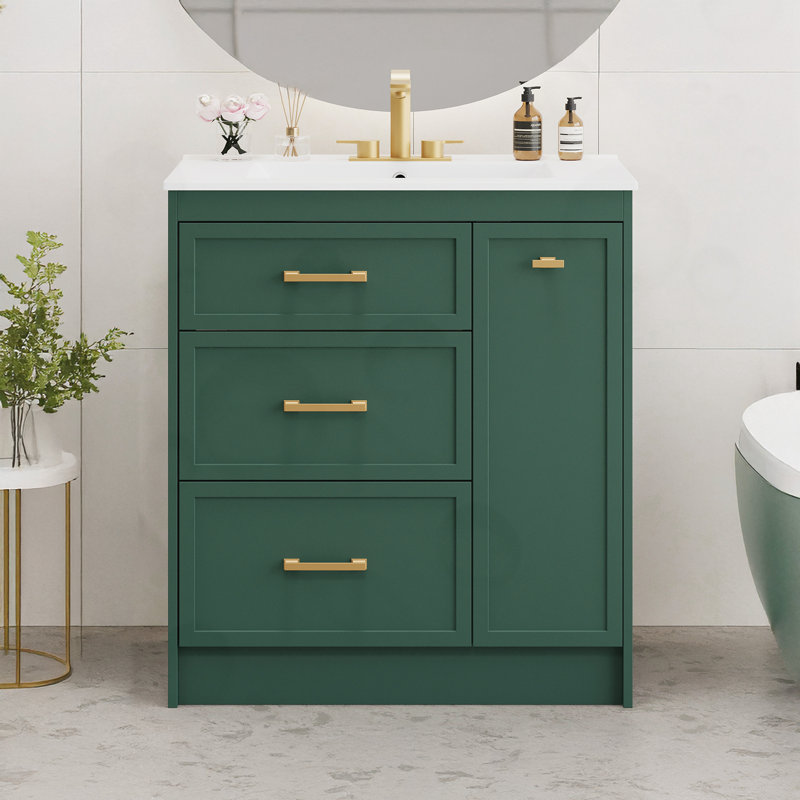 Bathroom Vanity Set with 3 Drawers and 1 Double-Layer Drawer, Green