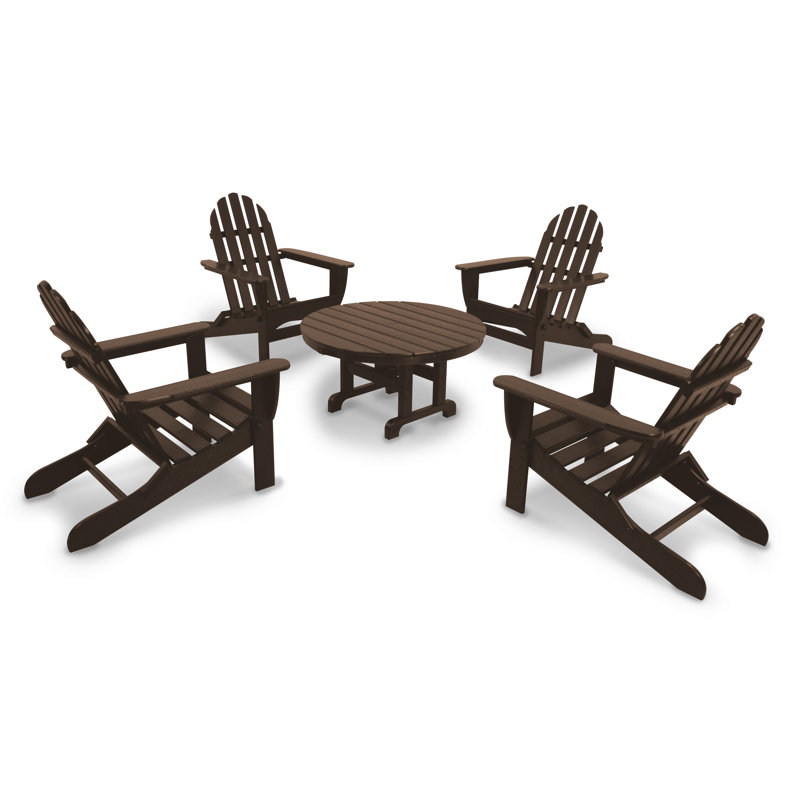 POLYWOOD Classics 5-Piece Folding Adirondack Conversation Set, Mahogany