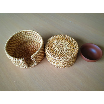Sous-verres ronds japonais en rotin. (Ensemble de 6 pièces)
