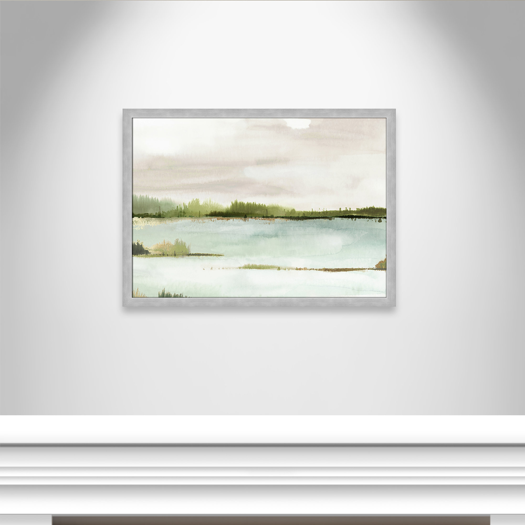 Silent Lake, Matte Silver Framed, 26.5" H x 36.5" W x 1.12" D