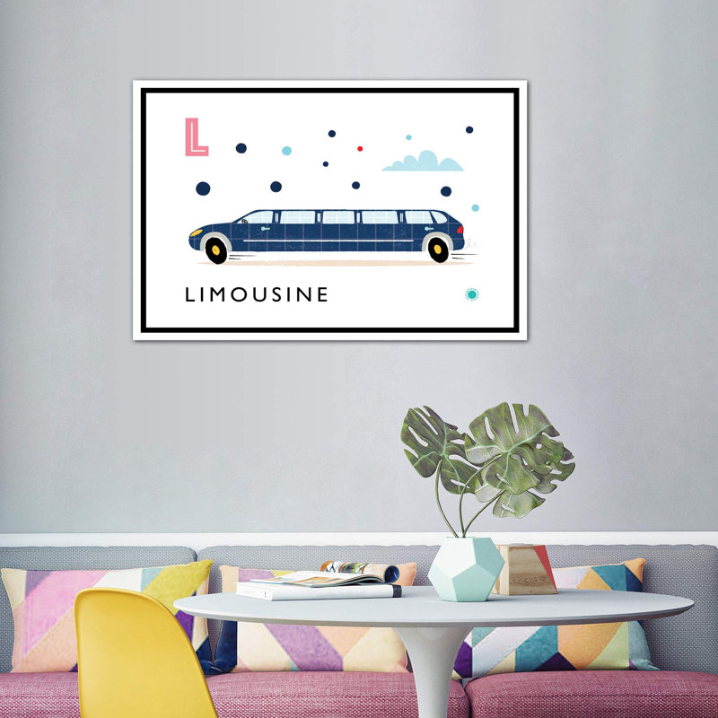 L Is for limousine - impression d'art graphique, H 40 po x l 60 po x 1,5 po, Toile blanche encadrée, Pas de tapis