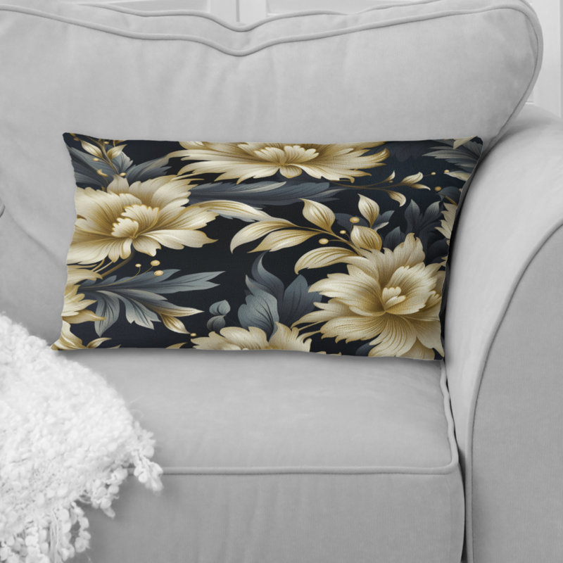 Opulence de fleur de damas noir et beige