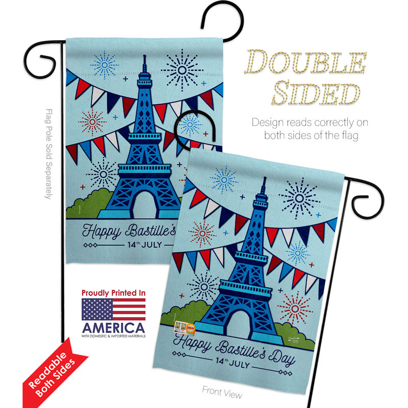 Drapeau de jardin en polyester 19 po x 13 po Happy Bastille Day